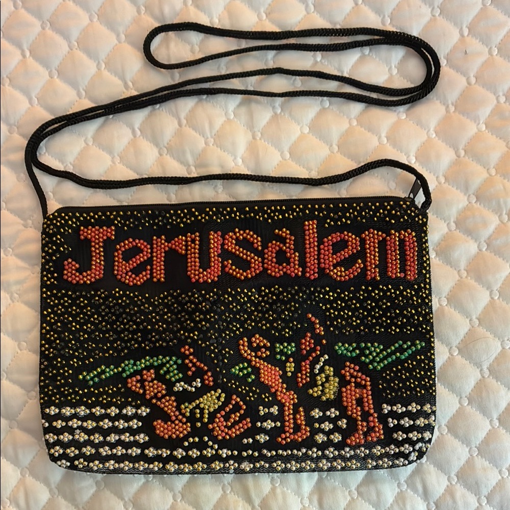 Jerusalem Beaded Black Crossbody Bag